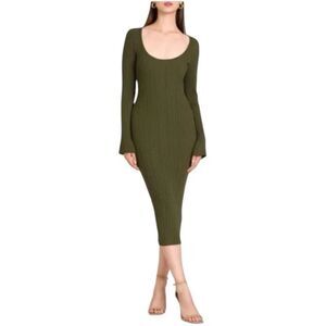 WAYF Alexi Long Sleeve Ribbed Scoop Neck Stretch Bodycon Dress NWT Size XS